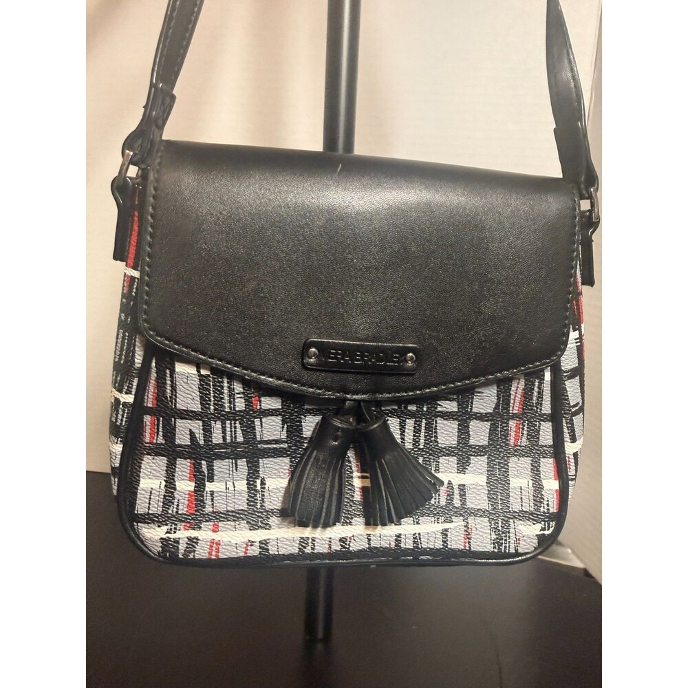 Vera Bradley Art Plaid Crossbody Purse Faux Leather Tassel  Flap Bag EUC